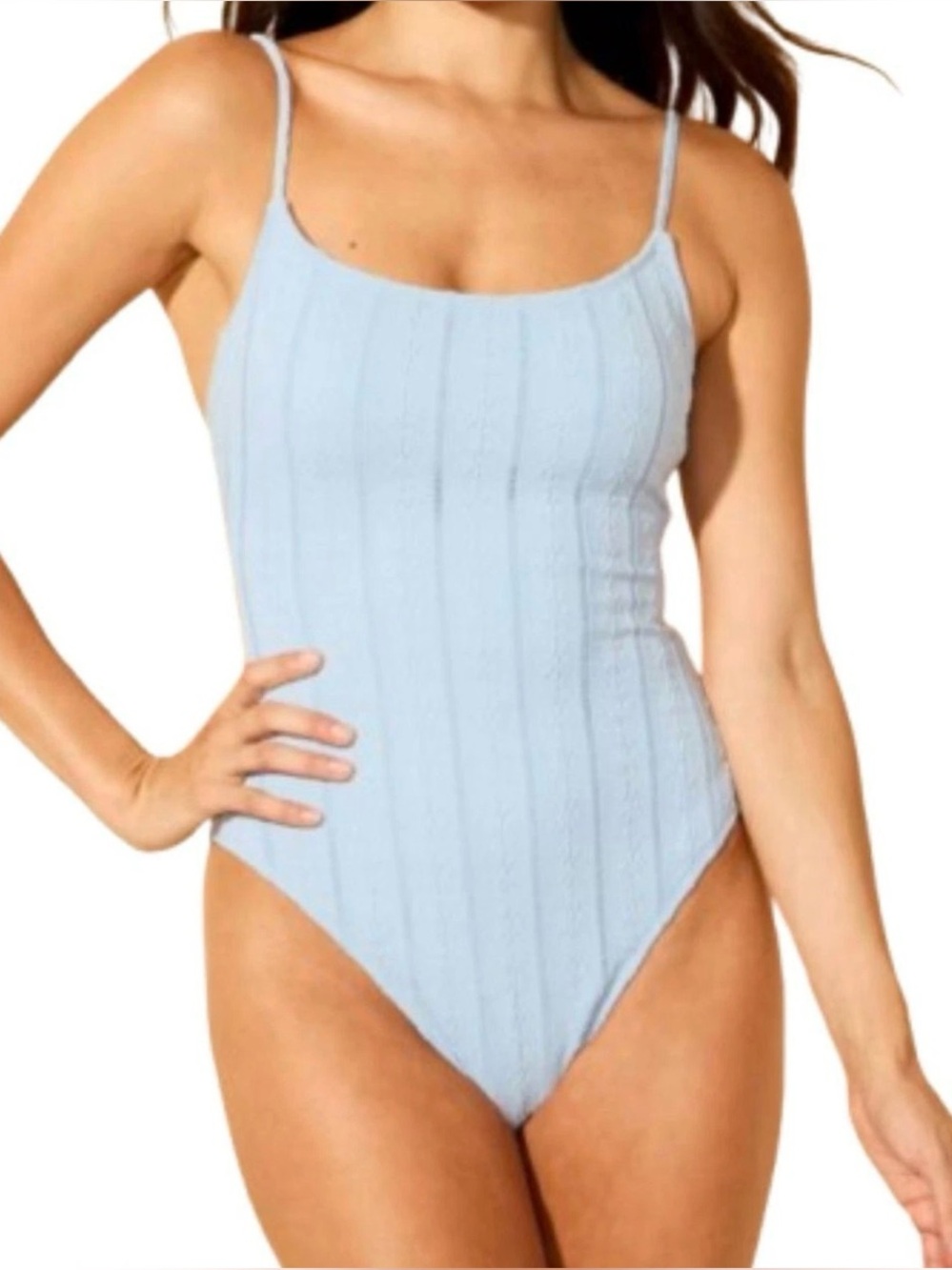 Shade & Shore Blue Eyelet Scoop Neck Cheeky Coverage One Piece Swimsuit Large